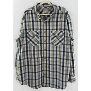 Duluth Trading Company Mens Free Swingin Plaid Shirt Blue Green Ivory XL Tall